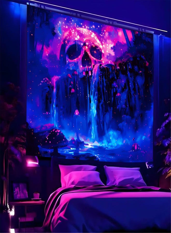 TUGCAY Blacklight Skull Waterfall Tapestry Mushroom Forest Tree Mountain Landscape Tapestry UV Reactive Galaxy Starry Night Tapestries for Bedroom Dorm Decor 60’’ x 50’’ - Image 5